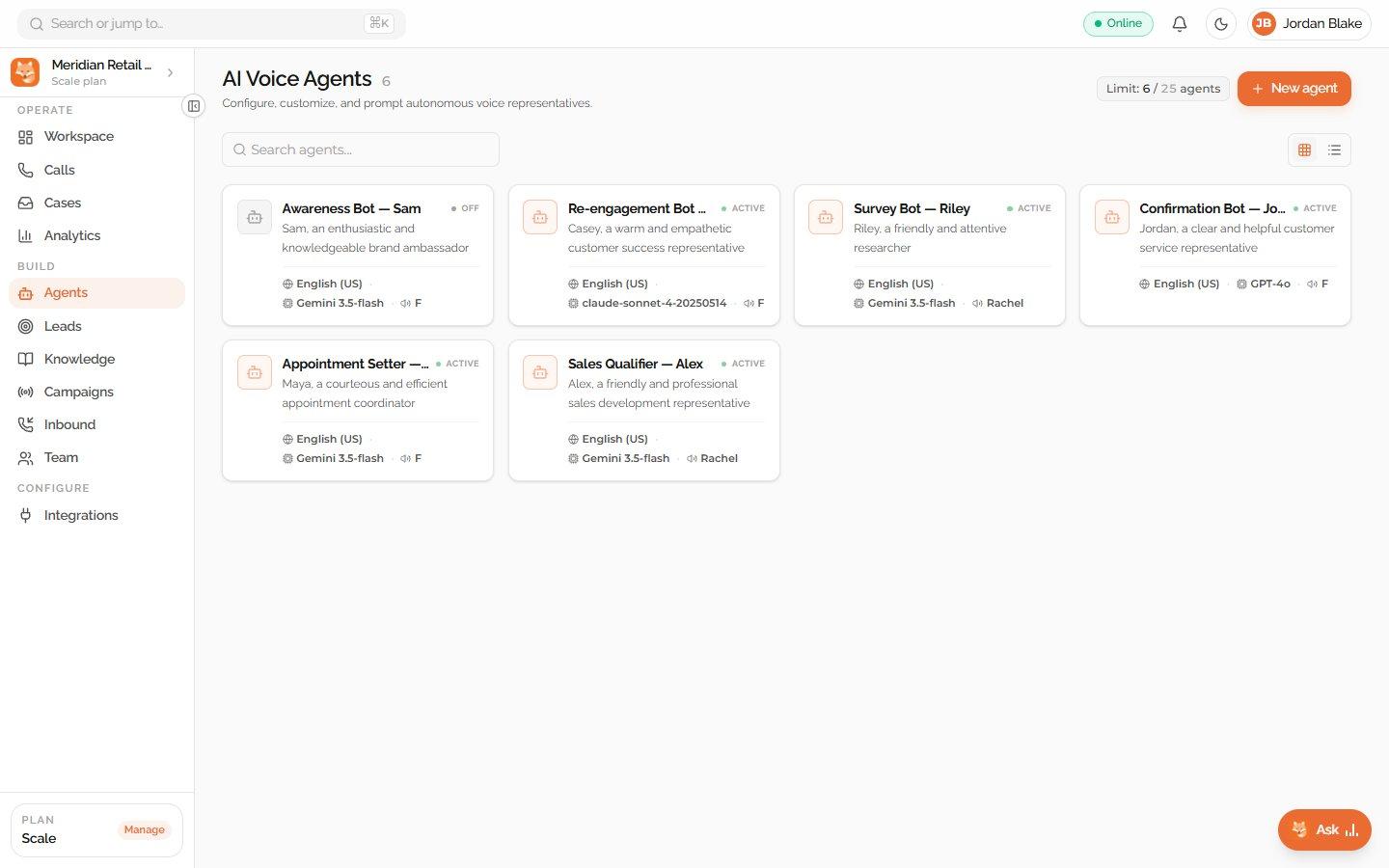 Dunefox Voice AI agent setup and team configuration